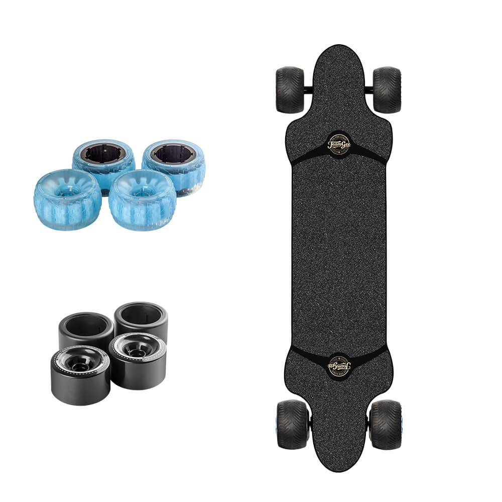 Teamgee H20T Electric Skateboard with Blue Cloudwheels and 90mm PU wheels