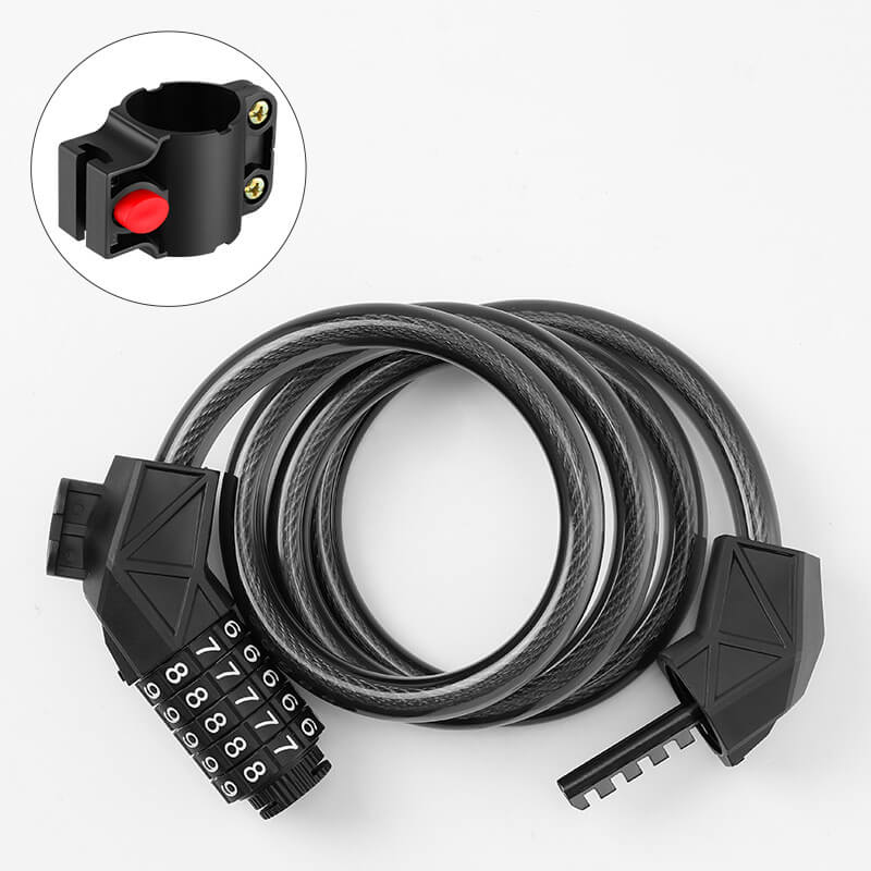 Scooter Lock Cable with Mounting Bracket, High-Security 5-Digit Combination Coiled Chain Lock
