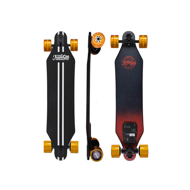 Teamgee H5 Electric Longboard with orange wheels